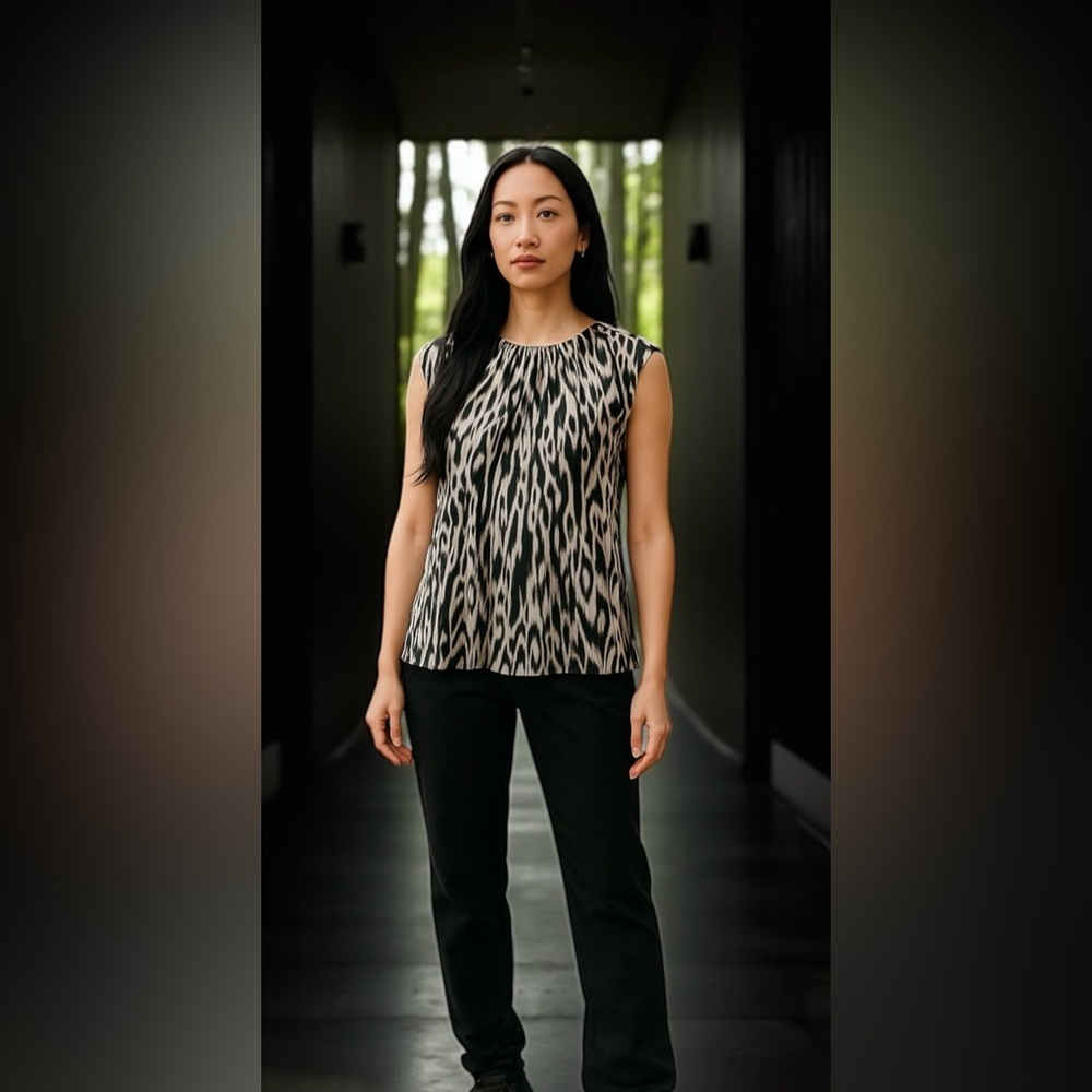 Calvin Klein Black Monochrome Patterned Sleeveless Top